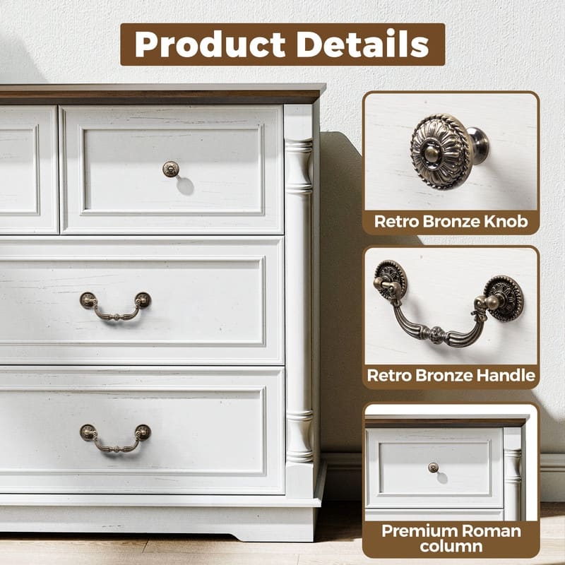 7-Drawer White Modern Dresser, 52" White Wooden Storage Dresser for Bedroom