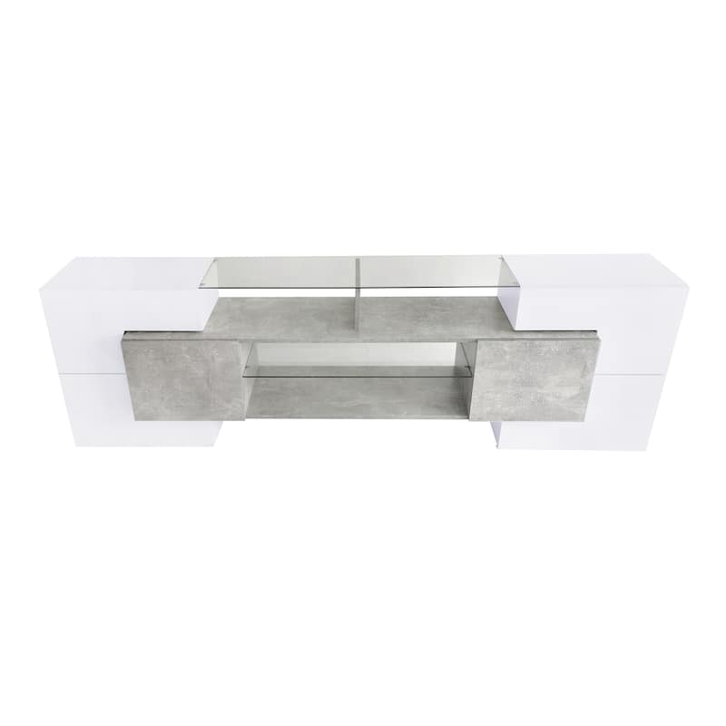 Modern TV Stand with Glass Shelves, Light Clips, TV Storage Cabinet Living Room Entertainment Center for TVs up to 88"