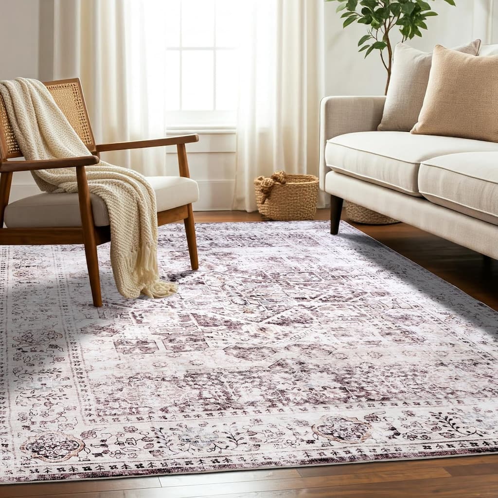Delara Machine Washable Area Rug, Soft & Durable, Non-Slip Backing, Eco- Friendly GRS certified.