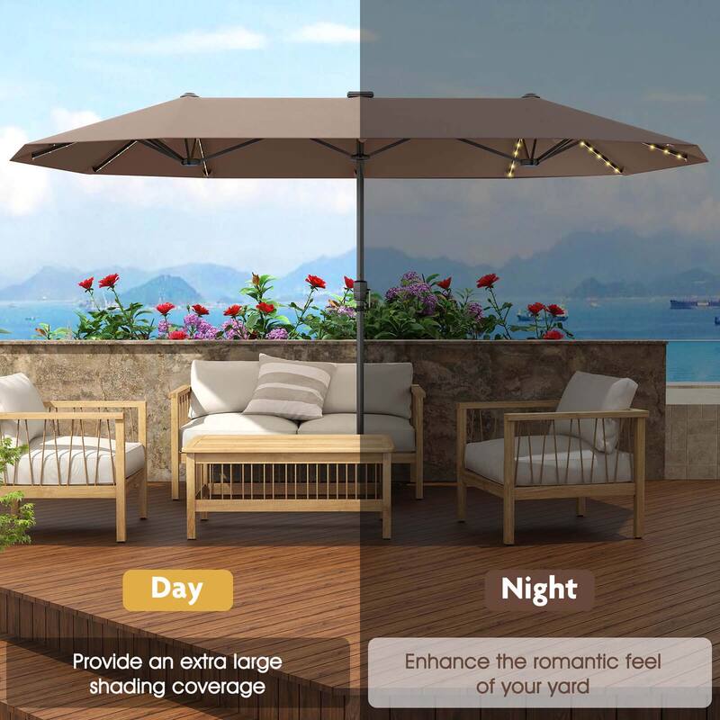 Costway 13 FT Large Patio Umbrella with LED Solar Lights Crank Handle