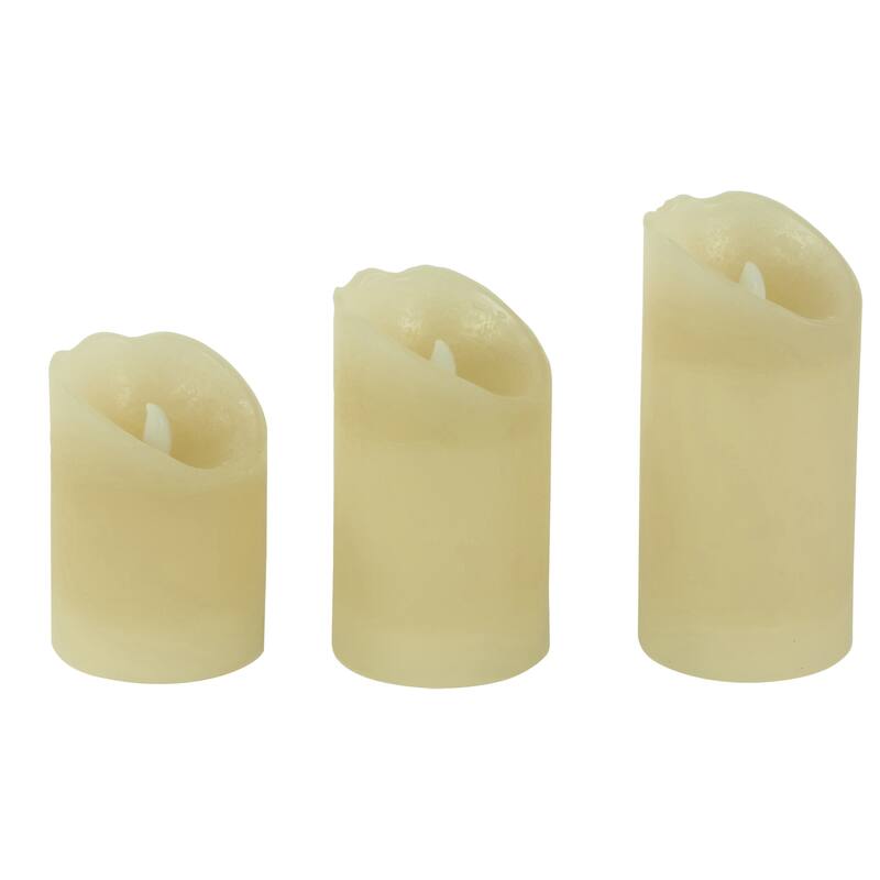 LED Operated Flameless Pillar Candles - 6" - Cream - Set of 3