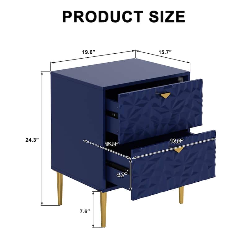 Clihome 2 Drawers High Gloss Storage Accent Nightstand for Bedroom