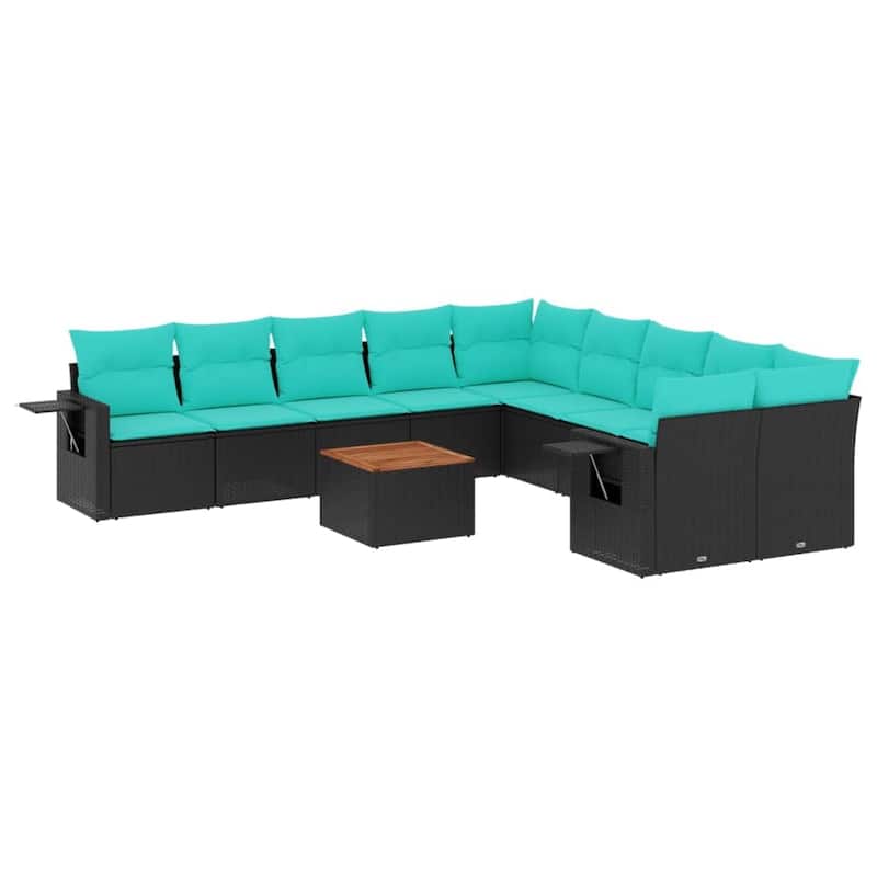 vidaXL 11 Piece Patio Sofa Set with Cushions Black Poly Rattan - 24.4 x 24.4 x 27.2