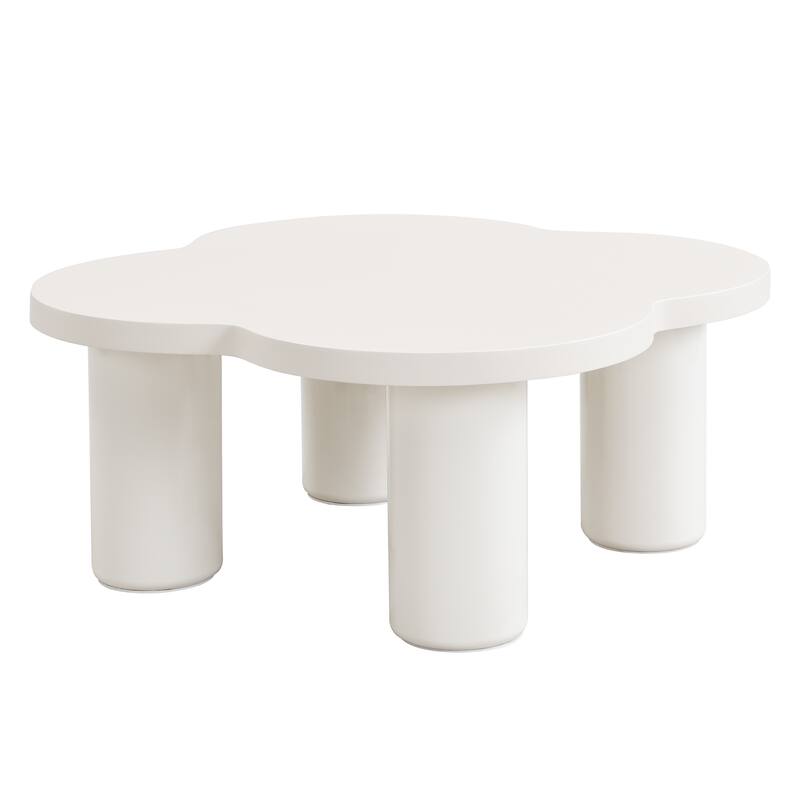 Modern Coffee Table Set of 2, Irregular Shape Coffee Table with 4 Roman Column Legs and End Table with Glass Top for Living Room