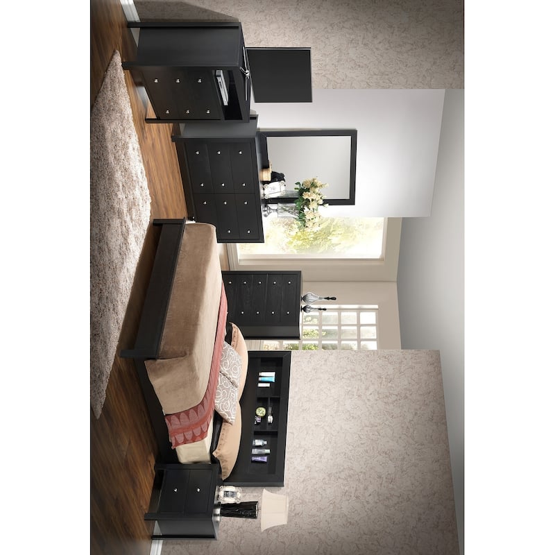 Full Platform Bed with Storage Shelves - 81" - Black