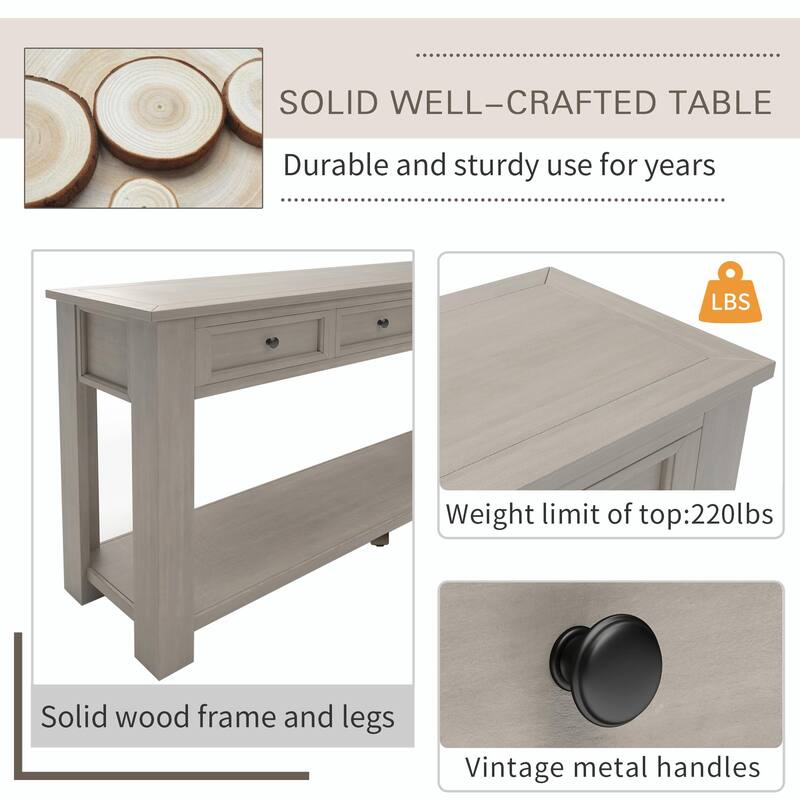 Entryway Console Table: Storage Drawers, Bottom Shelf