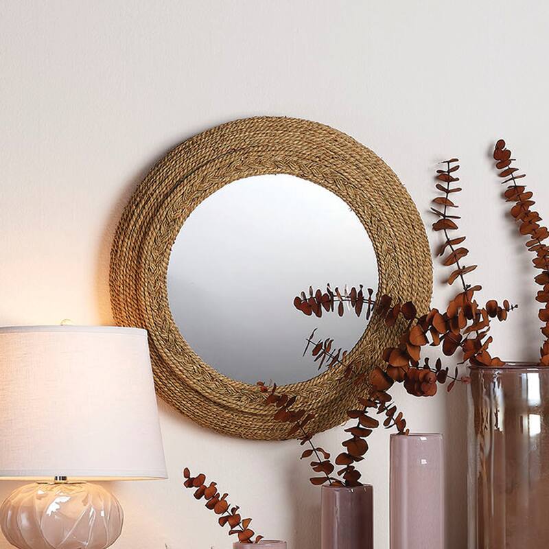 Alden Decor Bryn Seagrass Round Mirror - Natural