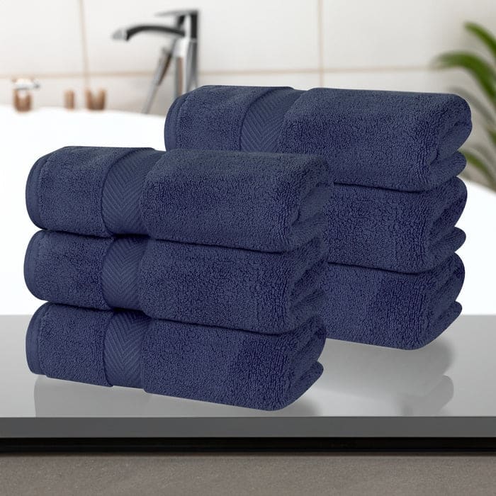 Superior Zero Twist Cotton Solid Soft Absorbent Hand Towel Set of 6 - Midnight Blue