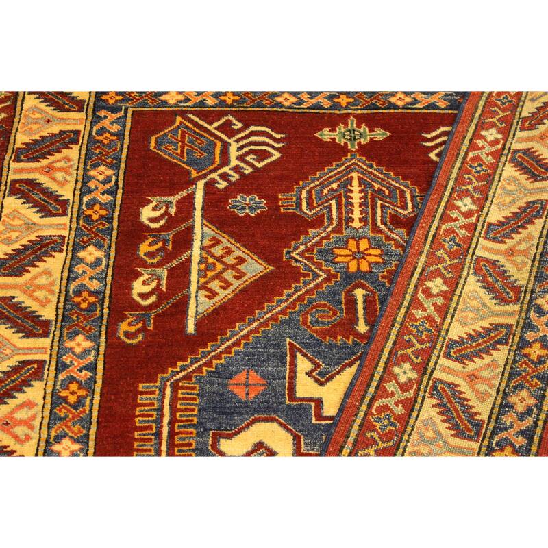 Caucasian Super Kazak Jaxon Rust/Tan Hand Knotted Wool Rug - 4'0'' x 5'5''