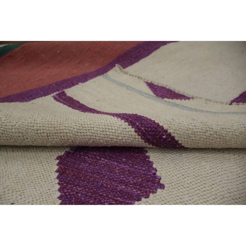 Hand Woven Oriental 100% Wool Carpet Southwestern Tribal Beige & Ivories Kilim Area Rug - 9' 11'' X 8' 3''