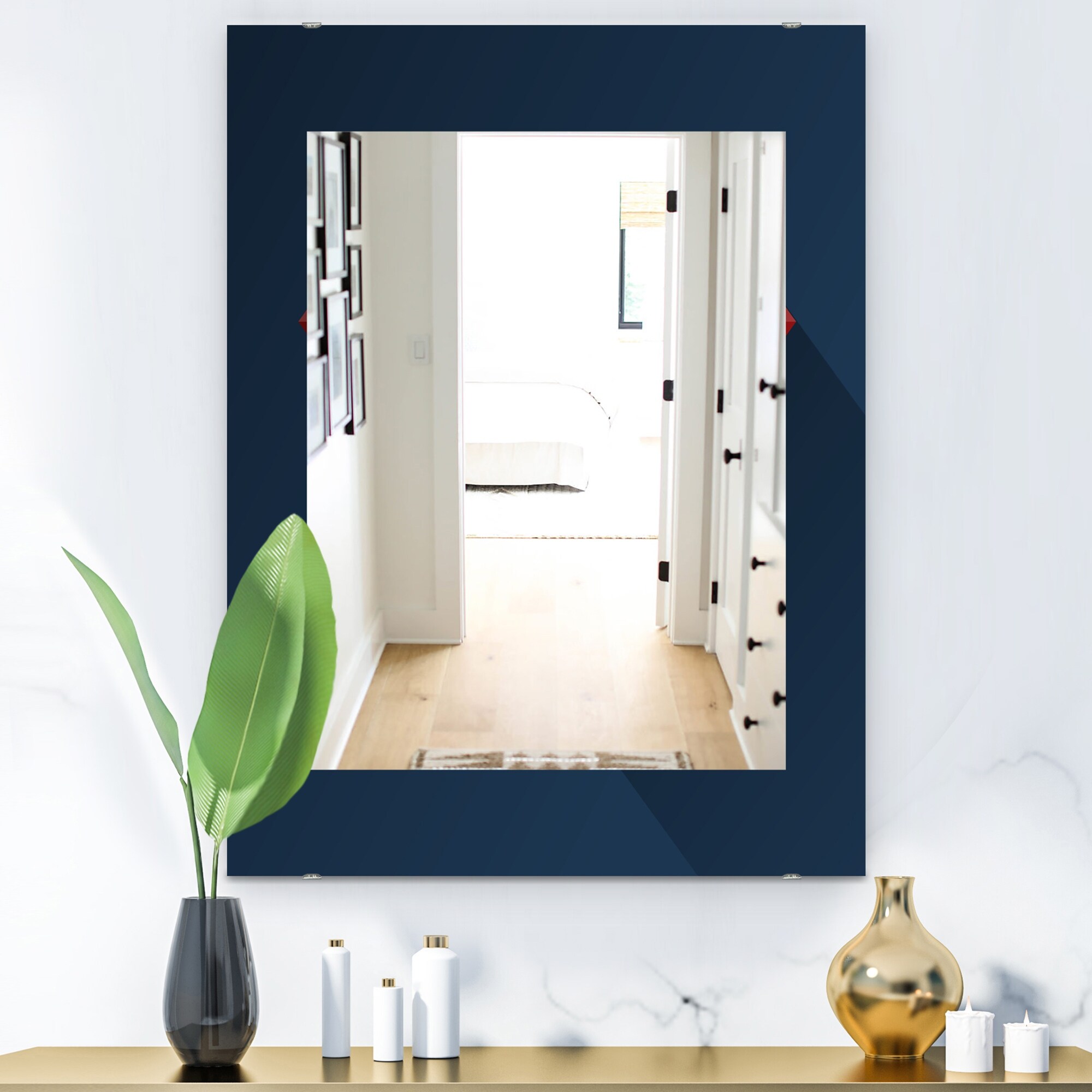 Blue wall outlet mirror