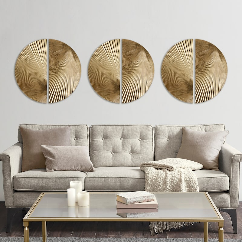 Roomfitters 2-Piece Half Moon Metal Wall Decor Set, Modular Gold Leaf Finish Dimensional Sunburst Art for Living Room