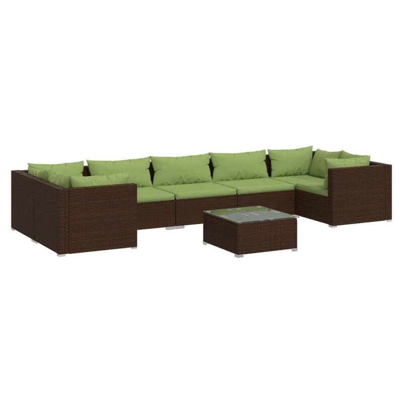 vidaXL 7 Piece Patio Lounge Set with Cushions Poly Rattan Brown - 27.6" x 27.6" x 24" - 27.6" x 27.6" x 24"