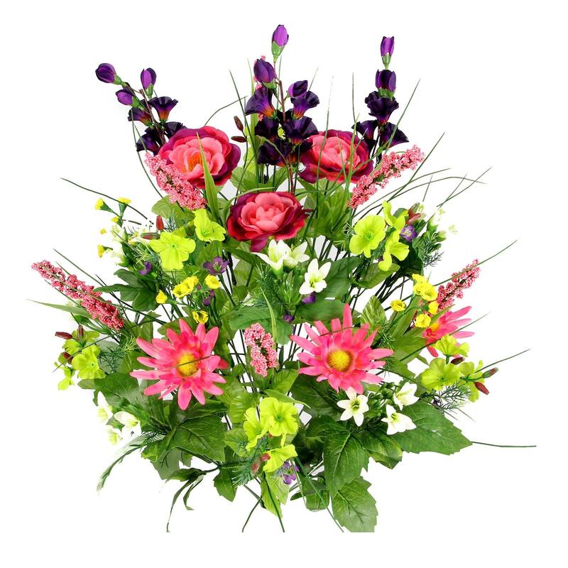 Artificial Silk Dahlia, Morning Glory, and Ranunculus 30-stem Bush - Garden Mix