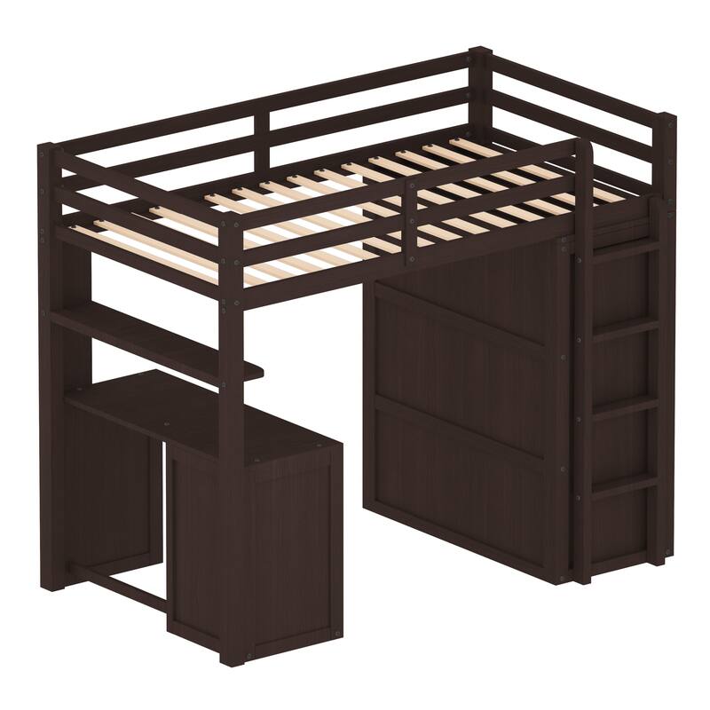 Twin size Loft Bed with Drawers,Desk,and Wardrobe