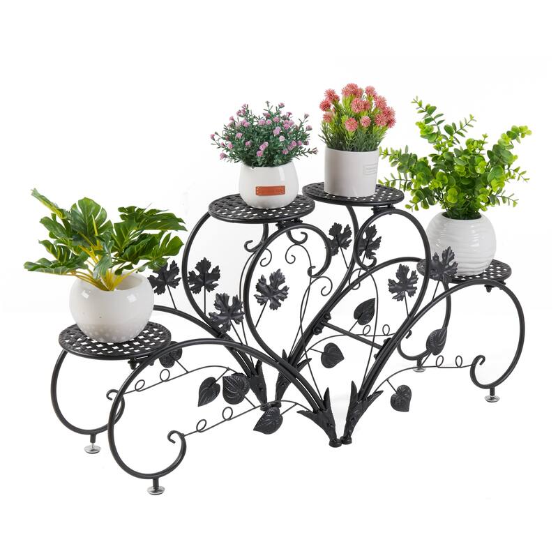 Sef of 2 Tier Metal Plant Pot Stand Garden Flower Display Shelf