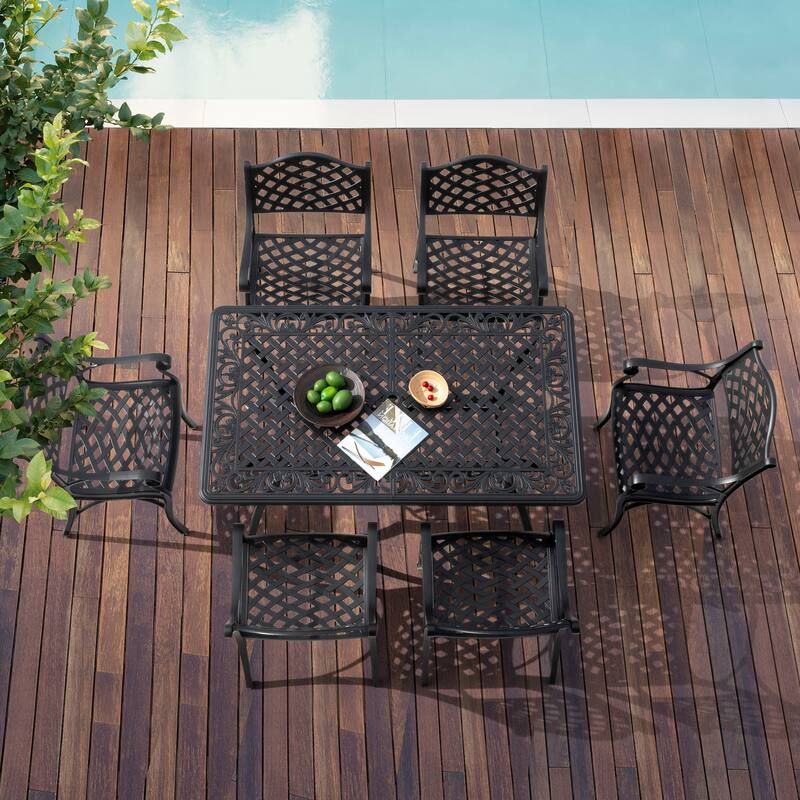 Outdoor Rectangle Cast Aluminum Dining Table with 2.09'' Umbrella Hole