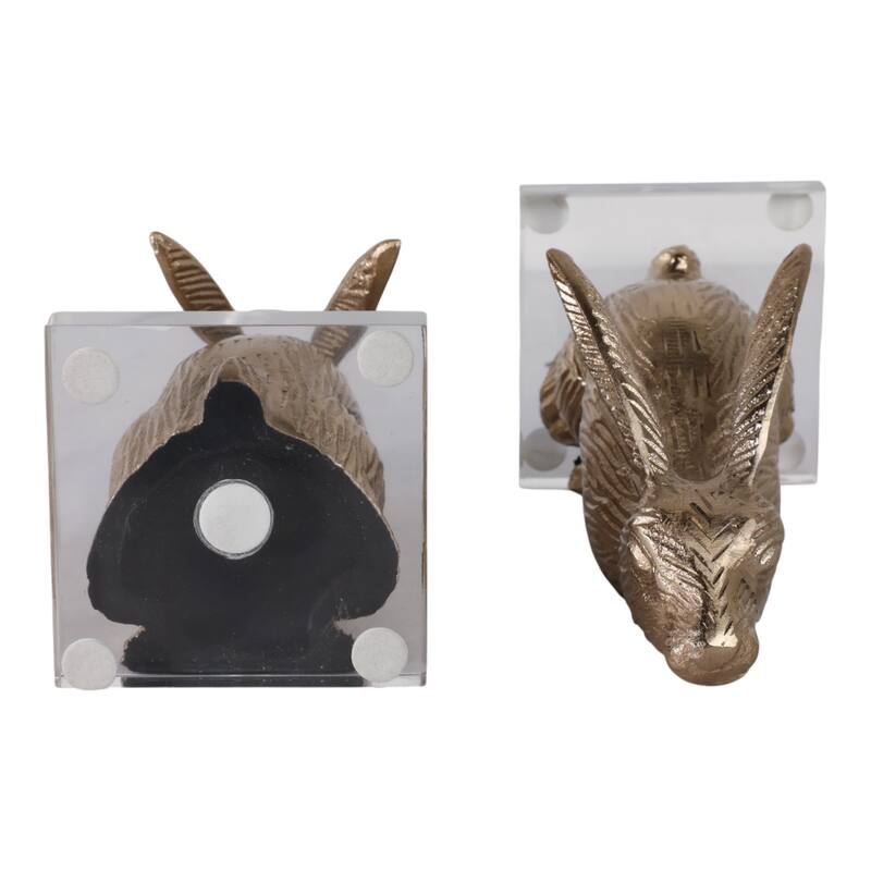 Metal Bookends Bunny Figurine Metallic Finish (Set of 2) - 9" Gold - 8.5"
