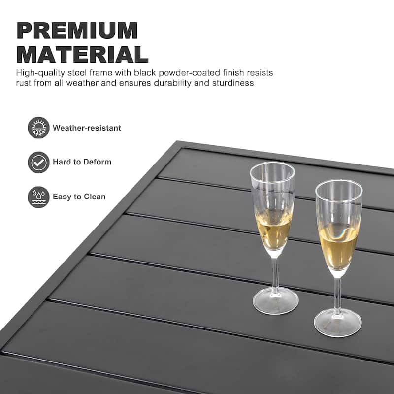 Outdoor Rectangle Powder-coated Iron Dining Table with Umbrella Hole