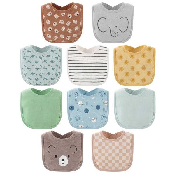 slide 2 of 6, The Peanutshell Baby Bibs for Boys or Girls, Terry Cloth, Feeding, Drooling, Teething, Grey Blue Brown Tan, 10 Pack,