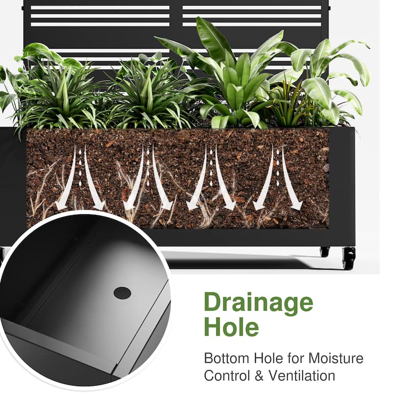 Metal Movable Planter Box with Trellis Privacy Screen Planter Box with Lockable Wheels