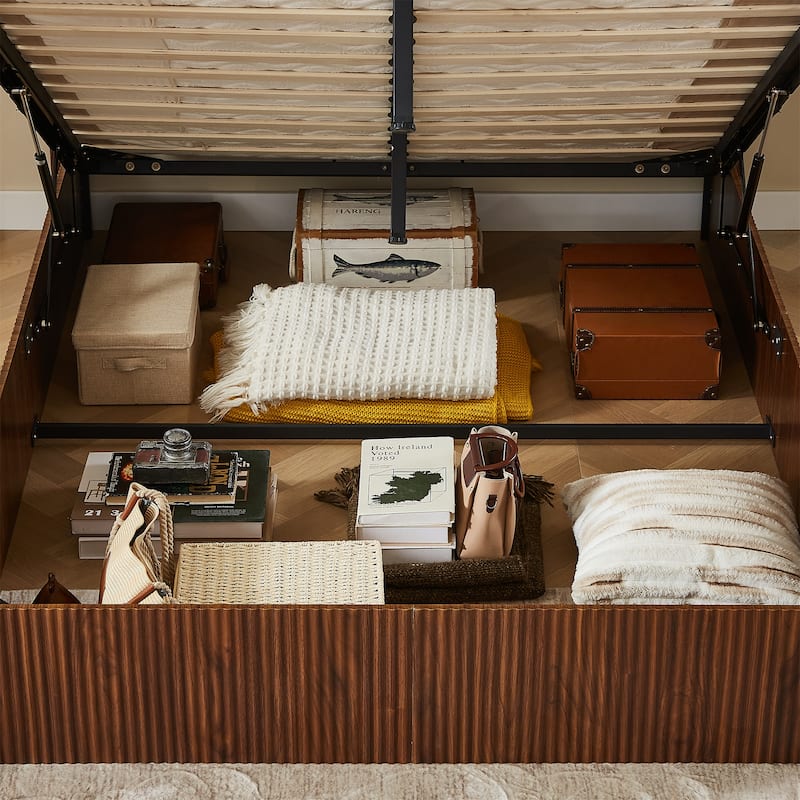 Queen Size Lift Up Wood Storage Bed Frame,No Box Spring Needed