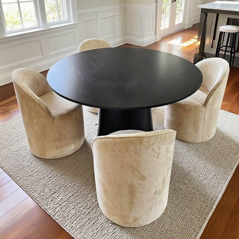 Chenille Upholstered Dining Chair with Castors (Set of 4)