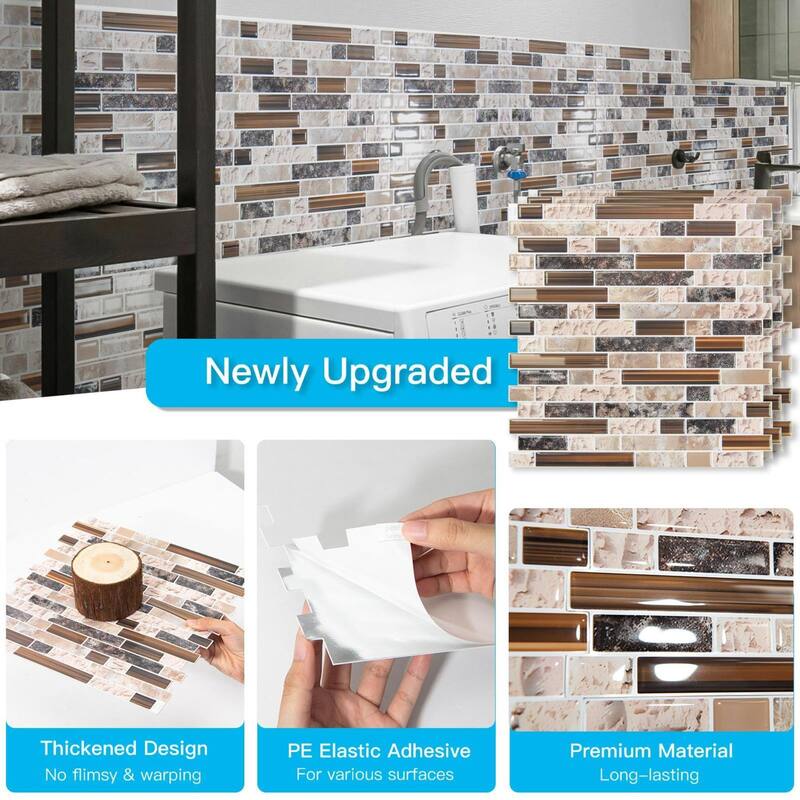 Art3d 10pcs Peel and Stick Backsplash Thickened Tiles, 12''x12'', Cover 10 Sq.Ft. - 11.8"x11.8"