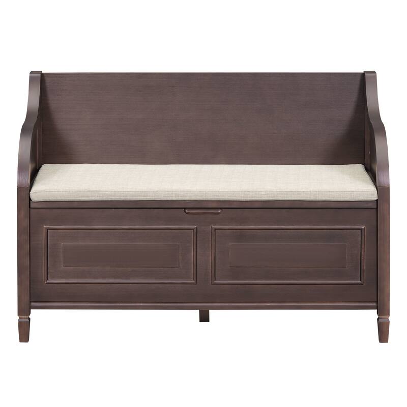 Rustic Style Solid wood Entryway Multifunctional Storage Bench - Espresso/Beige