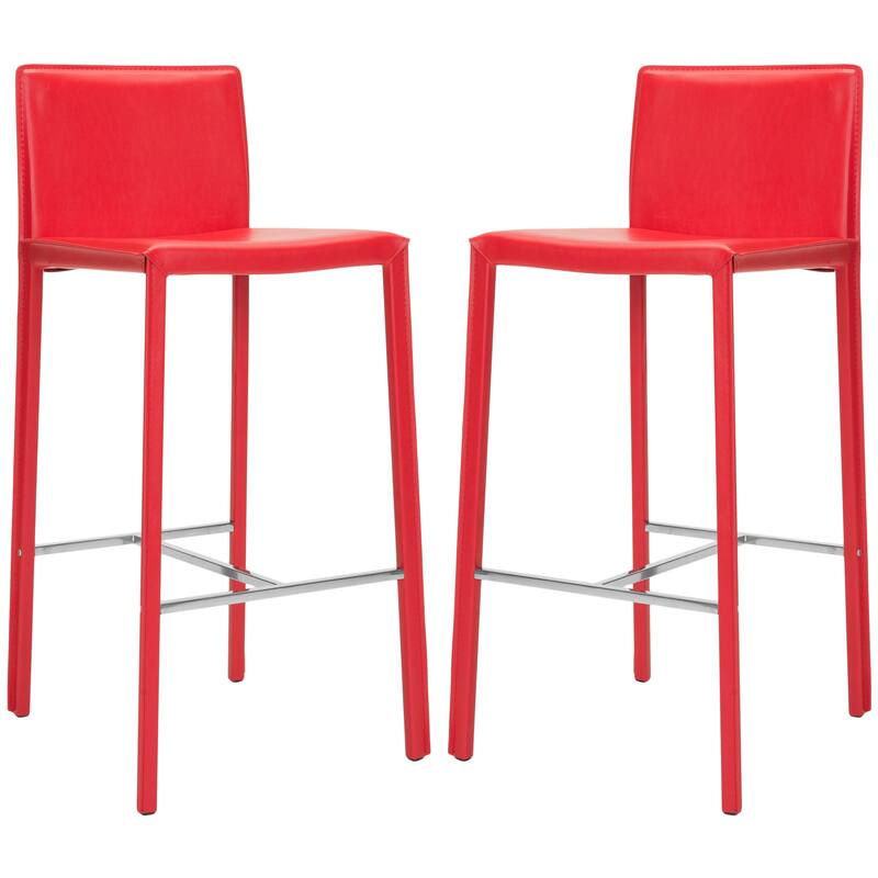 SAFAVIEH Marilynn Mid-Century 30-inch White Leather Bar Stool (Set of 2) - 18.3" x 19.7" x 39.4" - 18Wx20Dx39H