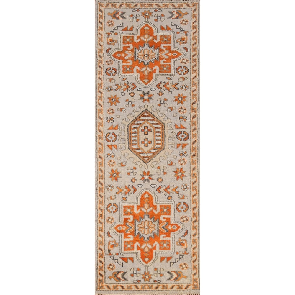 Geometric Heriz Serapi Runner Rug Handmade Traditional Wool Carpet - 2'5" x 8'0"