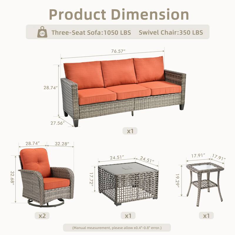 XIZZI Outdoor Patio Furniture Grey Wicker Conversation Seating Set