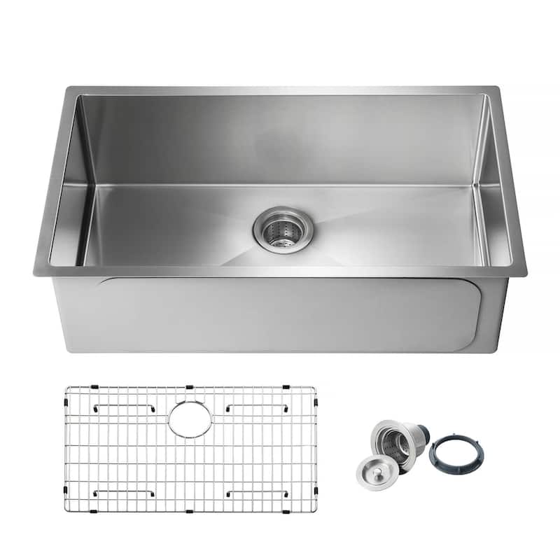 Handcrafted Undermount Single Bowl Stainless Steel Kitchen Sink - 33 Inch