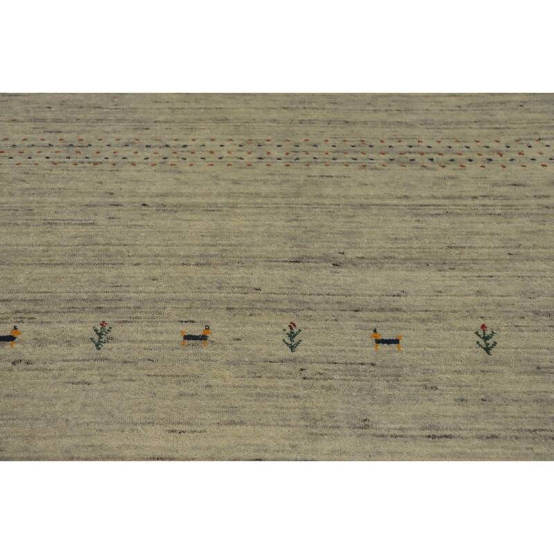 Hand Knotted Oriental 100% Wool Carpet Tribal Animal Pictorial Beige & Ivories Gabbeh Area Rug - 7' 3'' X 5' 3''