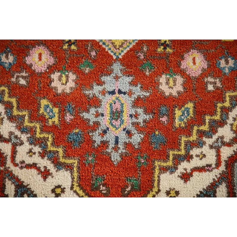 Geometric Heriz-Serapi Accent Rug Handmade Orange Wool Carpet - 3'0"x 5'7"