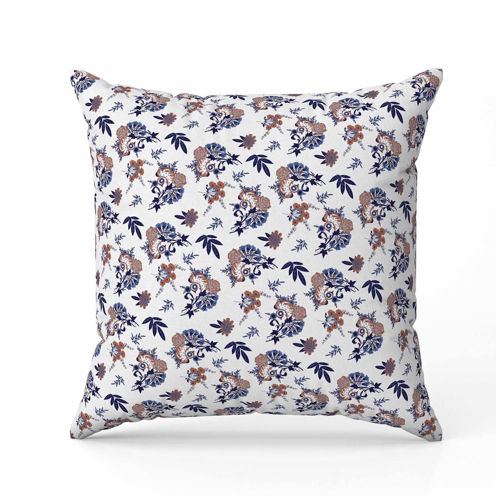Rose Dreams Faux Suede Reversible Throw Pillow White and Blue