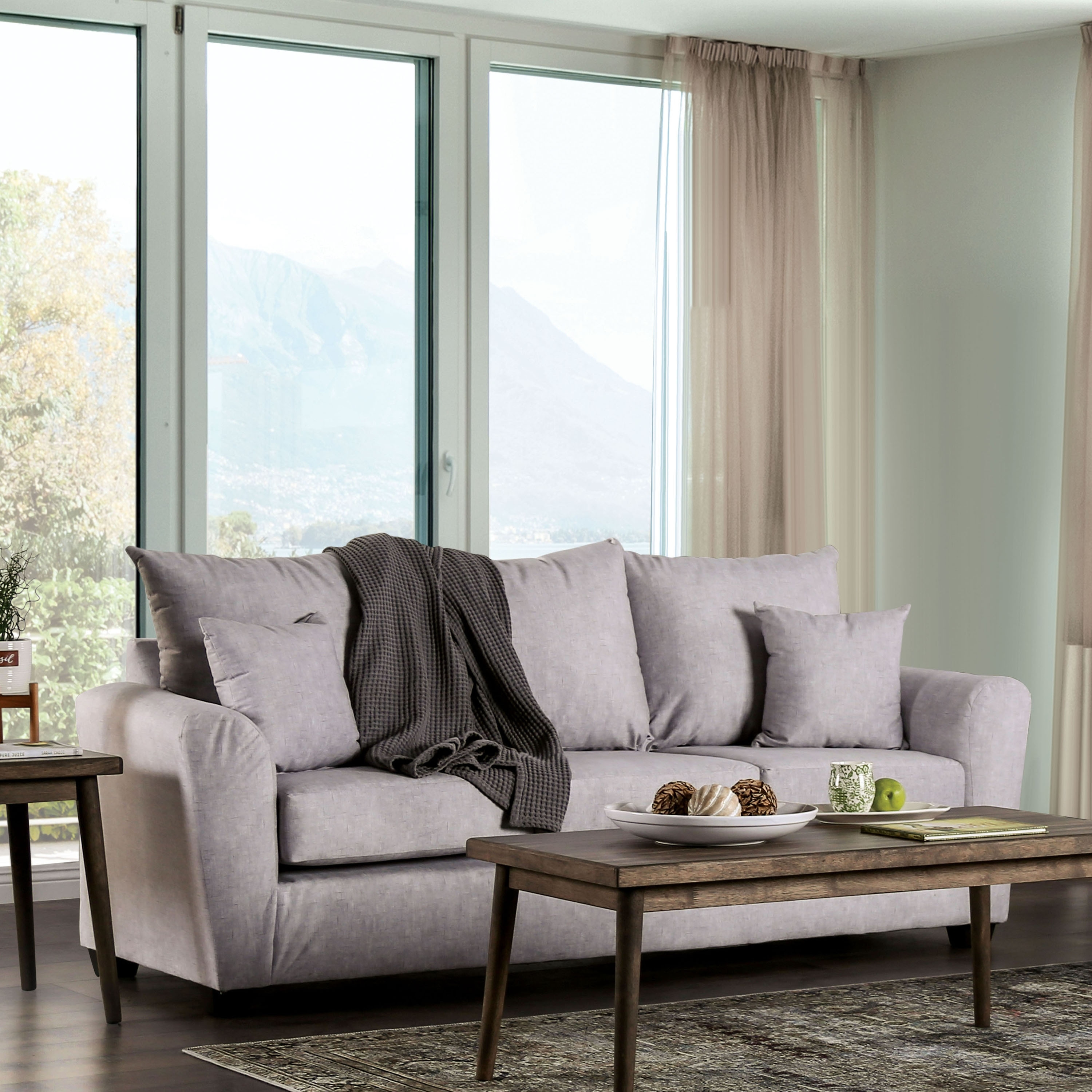 Furniture of America Leonine Contemporary Light Grey Fabric Padded Sofa