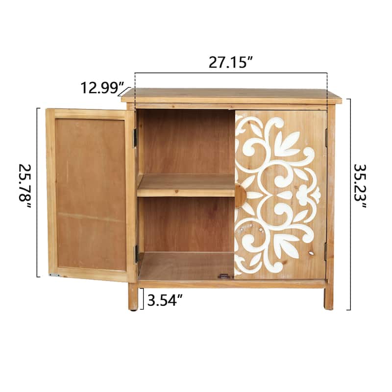GDF Studio - Halden Rustic Wooden Accent Cabinet with Floral Carved Doors