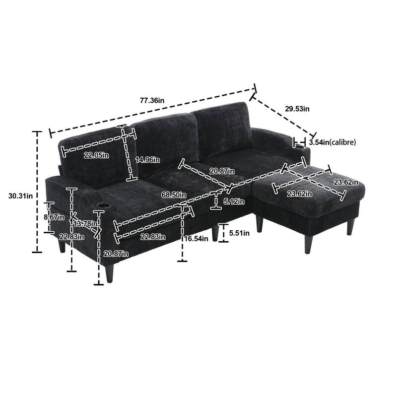 Convertible Sectional Sofa Couch, L-Shape Cozy Sofa Couch Set 4 Seat Sofa Sectional with Storage Ottoman for Living Room