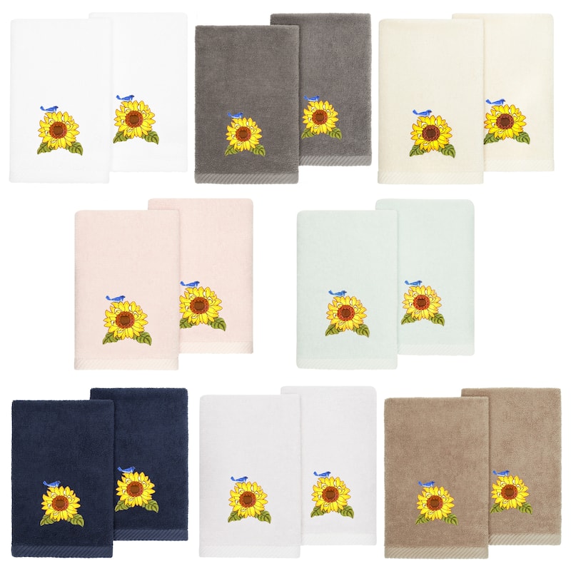 Authentic Hotel and Spa 100% Turkish Cotton Girasol 2PC Embellished Fingertip Towel Set
