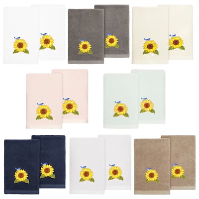 Authentic Hotel and Spa 100% Turkish Cotton Girasol 2PC Embellished Fingertip Towel Set