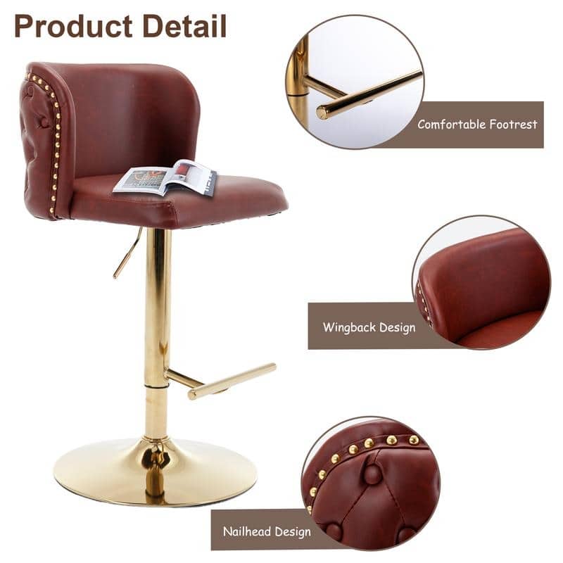 Modern Upholstered Swivel Adjusatble Height Leather Barstools Set of 2