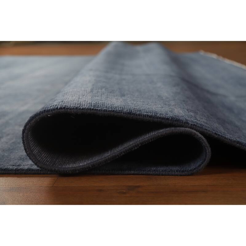 Hand Knotted Oriental 100% Wool Carpet Modern Solid Navy Blue & Blues Gabbeh Area Rug - 12' 0'' X 9' 5''