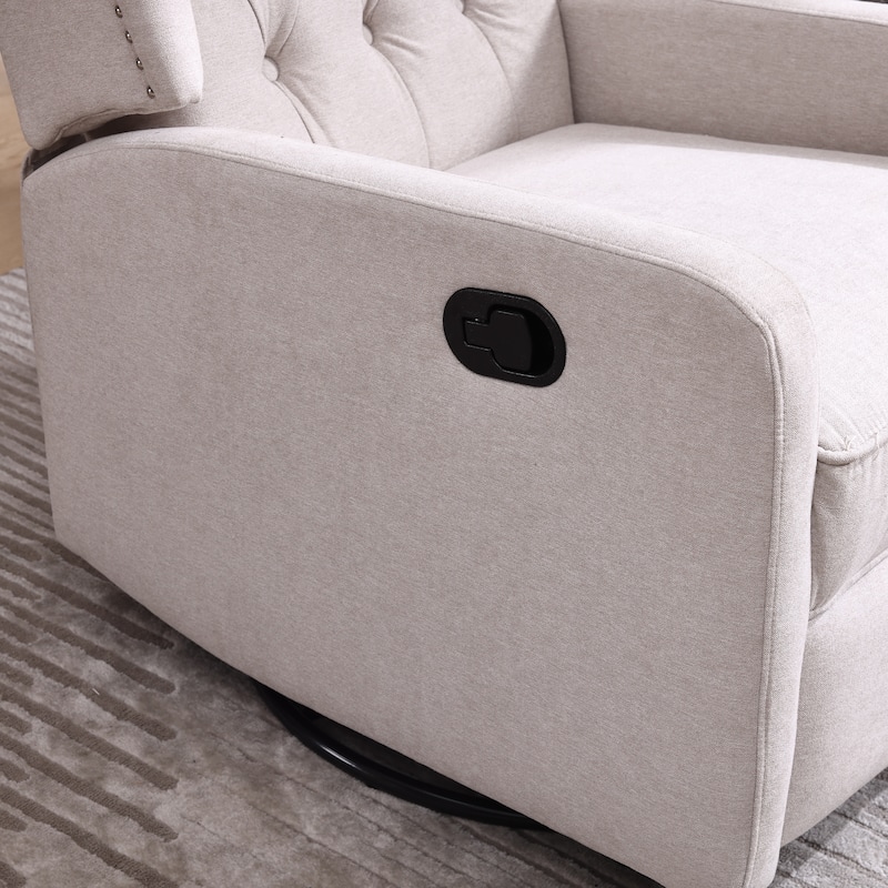 Beige Linen 360° Swivel Glider Rocker Manual Recliner with Button-tufted Backrest and Footrest for Living Room, Bedroom