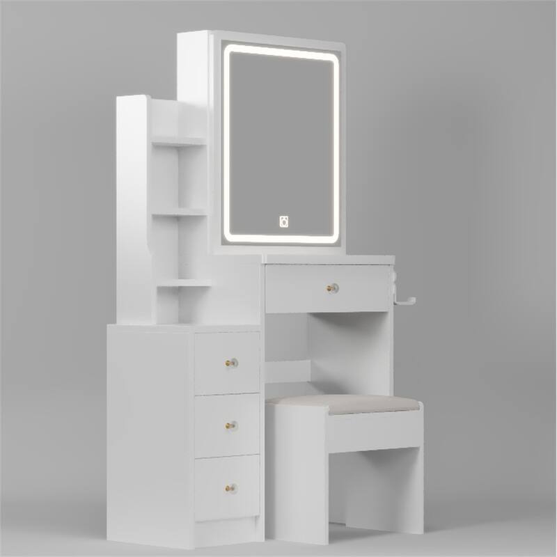 Small Size Left Bedside Cabinet Vanity Table + Cushioned Stool