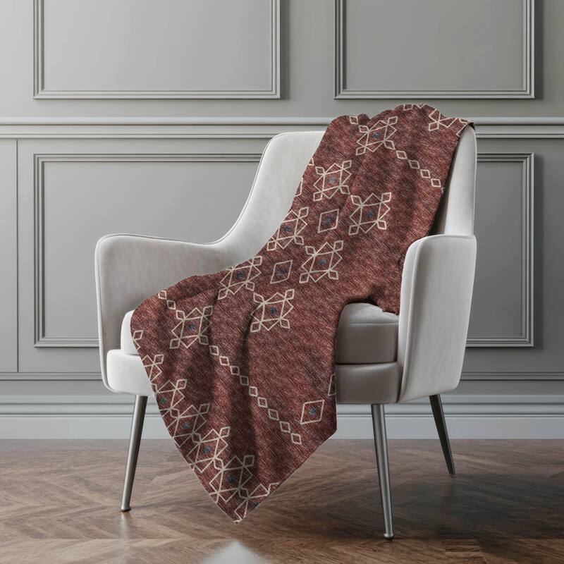 Premium Machine Washable ASB109 Boho Moroccan Sherpa Throw Blanket