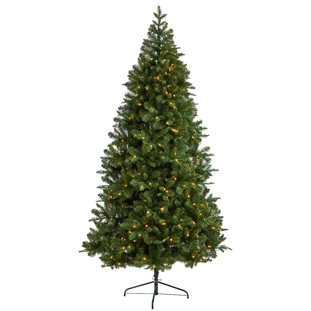 8ft. Spruce Flat Back Artificial Christmas Tree with 280 Warm White LED Lights & 1208 Branches - Space-Saving Holiday X-Mas Tree