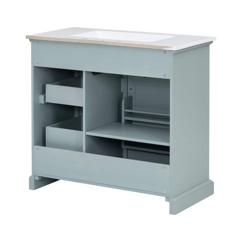 Bathroom Vanity with Sink Combination, Wooden Single Bathroom Sink Cabinet, Bathroom Cabinet with 2 Tip-Out Drawer & Door Shelf