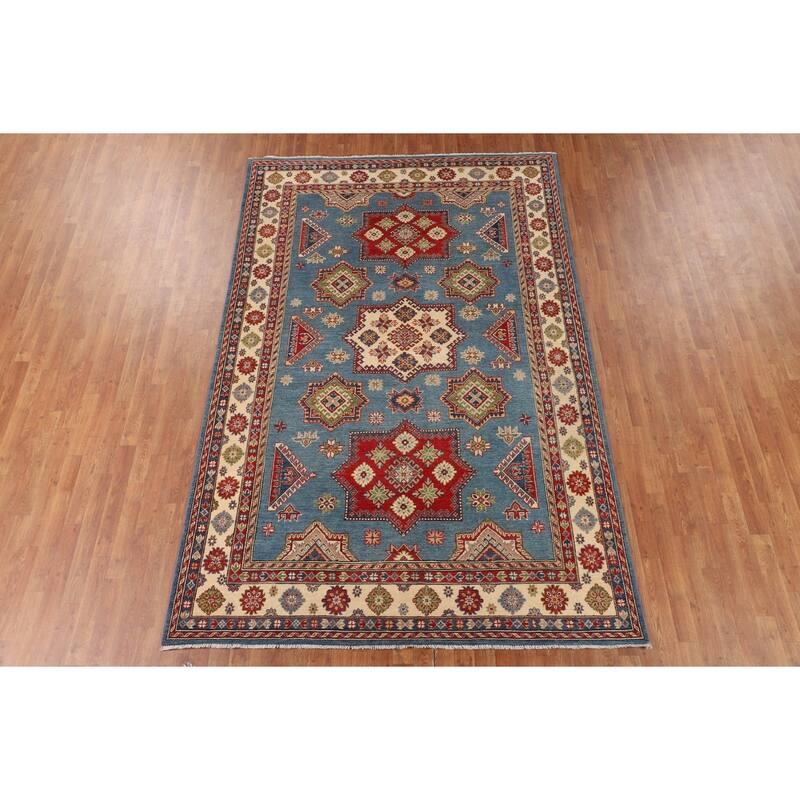 Blue Kazak Oriental Area Rug Hand-Knotted Wool Carpet - 6'7" x 9'10"
