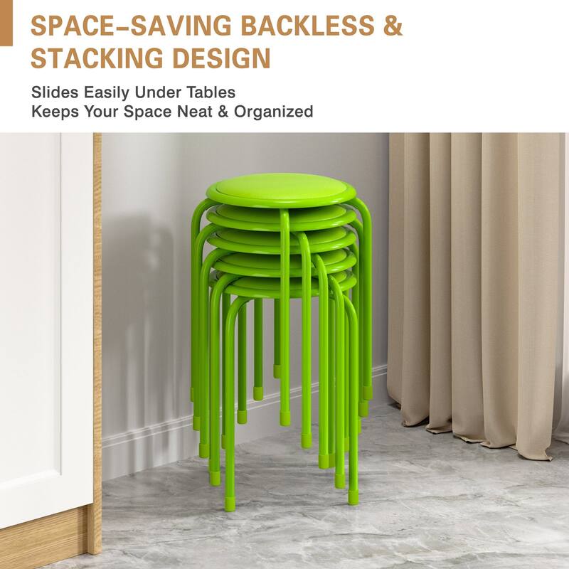 Javlergo Set of 6 Stackable Backless Stools PVC Padded Round Seats with Metal Frame Indoor Outdoor Use for Kitchen Livingroom